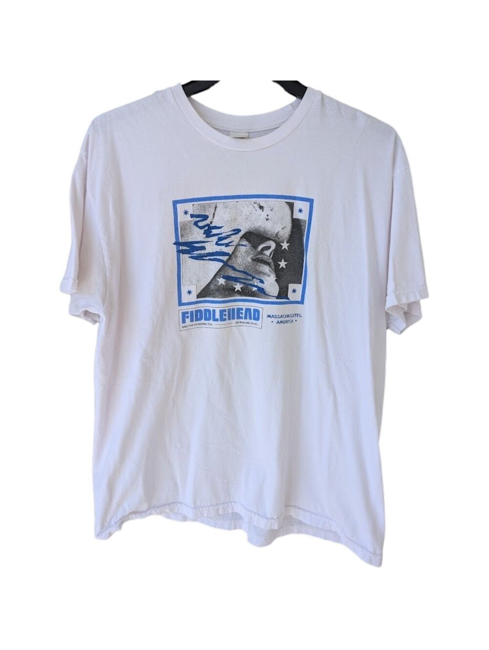 Fiddlehead Band T-Shirt Men XL White Blue Graphic Punk Hardcore Tee 23x29 Grunge